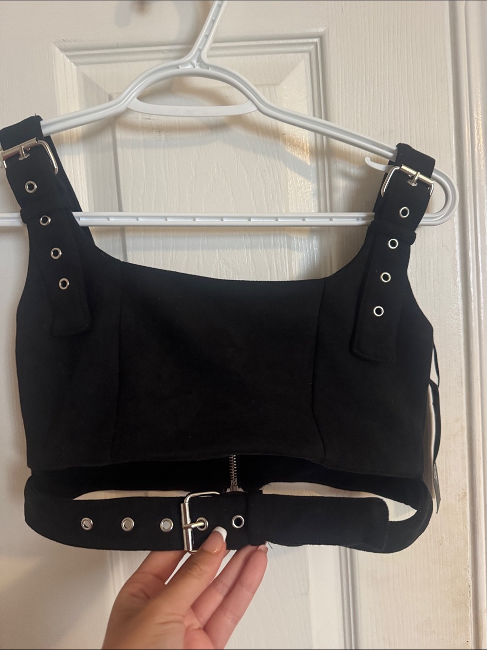 Manière De Voir Black Cropped Zip-Up Tank with Tie Belt